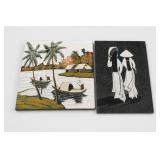 Vietnamese Eggshell Lacquer Art Panels, Set of 2