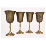 Vintage Set of 4 Brass Goblets Made in India