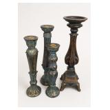 Set Of 4 Bronze Candle Holders, 3 Matching