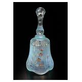 Fenton Aqua Blue Hand-Painted Floral Glass Bell