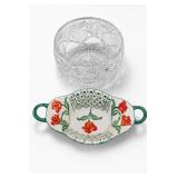 Delfleur Holland Handpainted Dish & Cut Glass