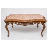 Baroque Style Carved Wood Marble-Top Coffee Table
