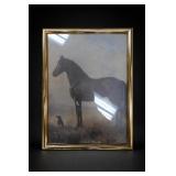 Vintage Gold Framed Horse & Dog Landscape Print