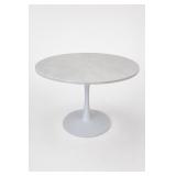Round Faux Marble-Top Pedestal Dining Table