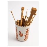 Knitting Needle Holder Caddy With Wooden Needles