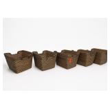 Set of 5 Woven Rattan Storage Baskets/ Hangers