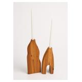 Vintage Wooden Candle Holders, Pair
