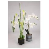 Faux White Orchid Arrangements In Planters