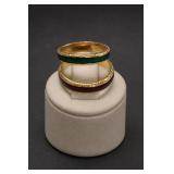 Pair of JR Green/Red Enamel Rings, Size 7