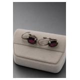Sterling Silver Garnet Hoop Earrings Pair