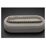 Sterling Silver Green Gemstone Tennis Bracelet