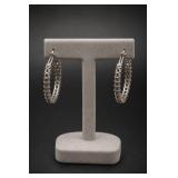 Sterling Silver Oval CZ Hoop Earrings Ins & Outs