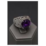 Costume Amethyst Filigree Ring Size 8