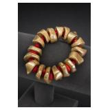 Red Beaded Bracelet With Gold-Tone Accents
