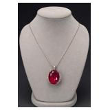 Sterling Silver Ruby Colored Pendant Necklace