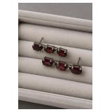 Sterling Silver Garnet Dangle Earrings Pair