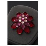Pink Rhinestone Flower Brooch Pin