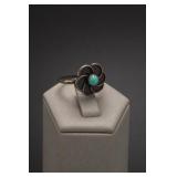 Sterling Silver Turquoise Flower Ring Size 4.5
