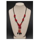 Red & Black Beaded Pendant Necklace