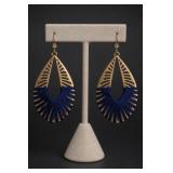 Blue String Wrapped Teardrop Dangle Earrings