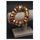 Baroque Gold-Tone Red Beaded Bracelet