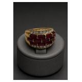 Costume Red Crystal Ring, Size 8