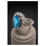 Costume Silver-Tone Blue Glass Cocktail Ring