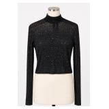 Black Rhinestone Mesh High-Neck Top