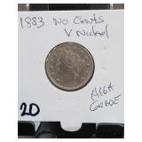 1883 Liberty Head V Nickel No Cents
