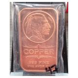 1 Oz Indian Head Copper Bar, .999 Fine