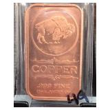 1 AVDP Oz .999 Fine Copper Buffalo Bar USA