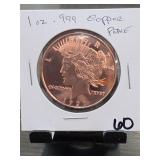 1921 1 Oz Copper Peace Dollar Design Round