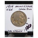 1919 Buffalo Nickel, V. Gd., Mint Error