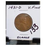 1931-D Lincoln Wheat Cent, V. Fine
