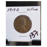 1919-D Lincoln Wheat Cent, V. FINE