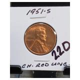 1950-D Lincoln Wheat Cent, CH. RED UNC.
