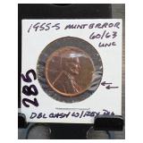 1955-D Lincoln Wheat Cent, LS+RD, D/D RPM-004