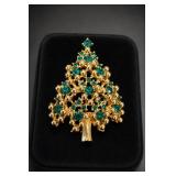 Eisenberg Green Rhinestone Christmas Tree Brooch