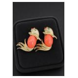 Vintage Gold-Tone Jelly Belly Fish Brooch Pair