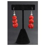 Sterling Silver Coral Dangle Earrings
