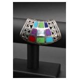 Southwestern Zuni Sterling Silver Inlay Pendant