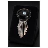 AIS Mexico Sterling Silver Onyx Dangle Brooch