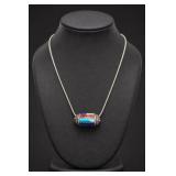 Sterling Silver Inlay Barrel Pendant Necklace