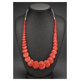 Sterling Silver Coral Graduated Disc Necklace