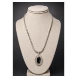 Sterling Silver Black Onyx Pendant Necklace 48g