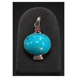 Sterling Silver Turquoise & Red Coral Pendant