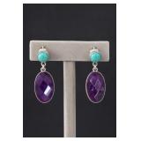 Sterling Silver Turquoise & Amethyst Earrings