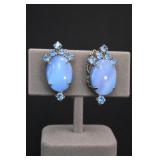 Vintage Blue Moonstone Glass Cabochon Earrings