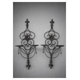 Pair Ornate Metal Wall Sconces
