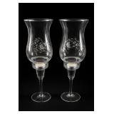 Pair Clear Glass Floral Hurricane Candle Holders